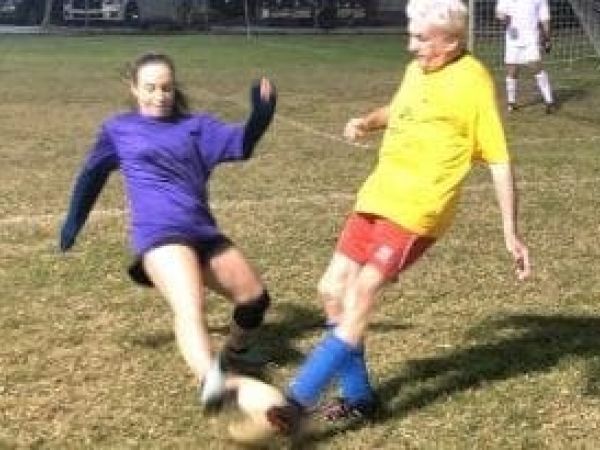 Center of Anna Maria Island adult soccer kick