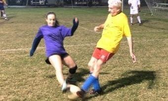 Center of Anna Maria Island adult soccer kick