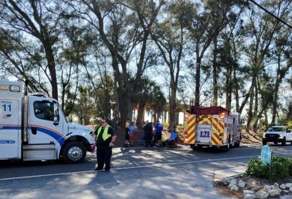 West Manatee Fire Rescue first responders tend to a 10-year-old West Virginia girl who was struck by a car in the 1300 block of Gulf Drive North in Bradenton Beach. &ndash; MARK PLATT | SUBMITTED