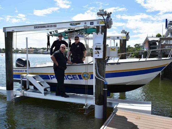 Police department boat lift now in place